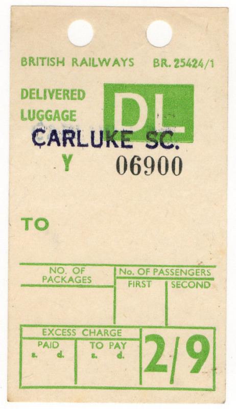 (I.B) British Railways Board : Delivered Luggage 2/9d (Carluke)