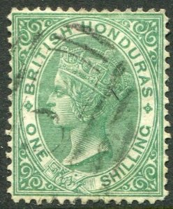 BRITISH HONDURAS-1877-79 1/- Green Sg 16 FINE USED V48347