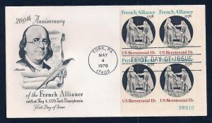 UNITED STATES FDC 13¢ French Alliance PL BLK 1978 Artmaster