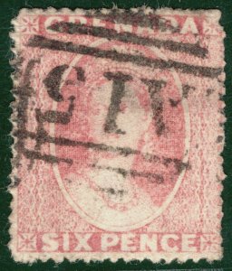 GRENADA QV Classic CHALON Stamp SG.3 6d Rose (1861) Used A15 Cat £95- RBLUE71