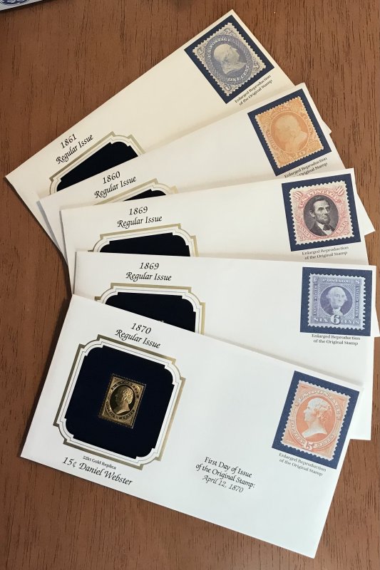 Golden Replicas of  US Classic Stamps (27) plus Album (22 pages) L37