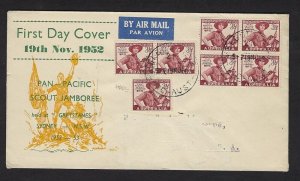 1952 Australia Boy Scout Pan Pacific Jamboree FDC Melbourne 7 stamps to US