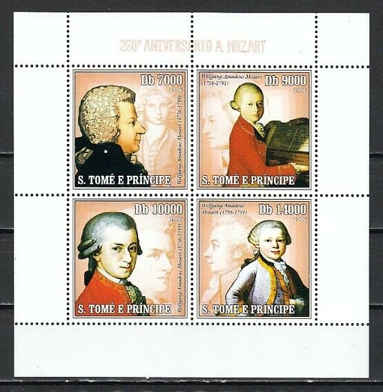 St. Thomas, 2006 issue. Composer Mozart sheet of 4. ^