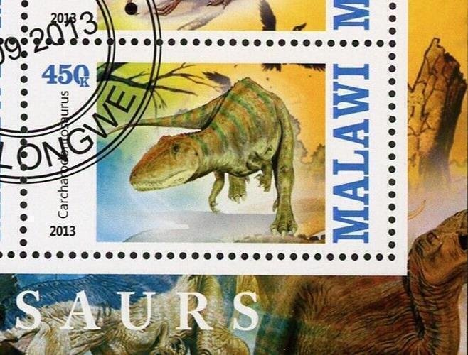 Malawi Dinosaur Abelisaurus Pre Historic Animal Souvenir Sheet of 4 Stamps