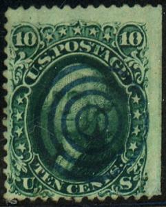 U.S. #68 Used Blue Bullseye Cancel