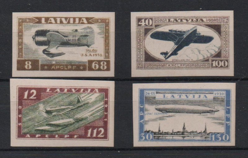 Latvia Sc CB21a-24a 1933 Wounded Aviators stamps set mint NH imperforate