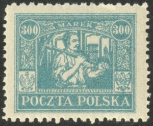 Poland #190  Unused - 300m pale blue Miner (1923)