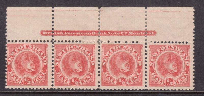 Newfoundland #57 Mint Fine - Very Fine Rare Imprint Strip Of Four