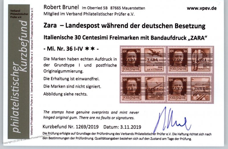 Germany WWII Italy Zara Mi36I-36IV MNH Besetzung Croatia Expert Photo Cert 95752