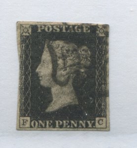 GB 1840 Penny Black lettered FC with 4 close to large margins