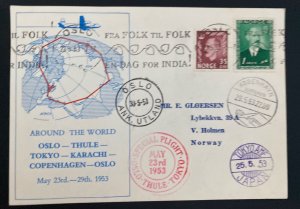 1953 Oslo Norways Airmail Around The World Flight Postcard Cover To Tokyo Japan