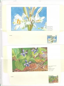 Canada UA35a 1973 2 MNH Floral aerogrammes with postage/poste below stamp; White Garden Lily, Flower of Quebec & Purple violet,