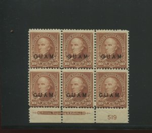 Guam Scott 8 Overprint Mint Plate Block of 6 Stamps  (Stock Guam 8-pb 1)