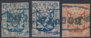 COLOMBIA 1864 COAT OF ARMS Sc 31 (2x) & 32 WELL PERFORMED FORGERIES USED (€117) 