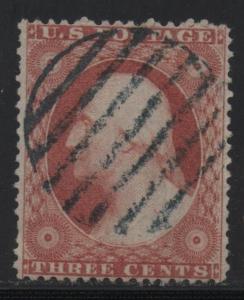 US Scott #26 Superb Stamp Large 7 Bar Blue Grid Cancel Expertised by Farrington