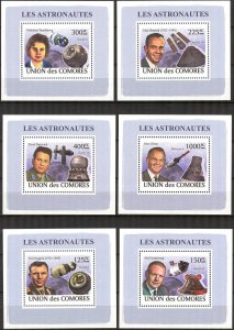 {424} Comoros 2008 Famous Astronauts 6 S/S Deluxe MNH**