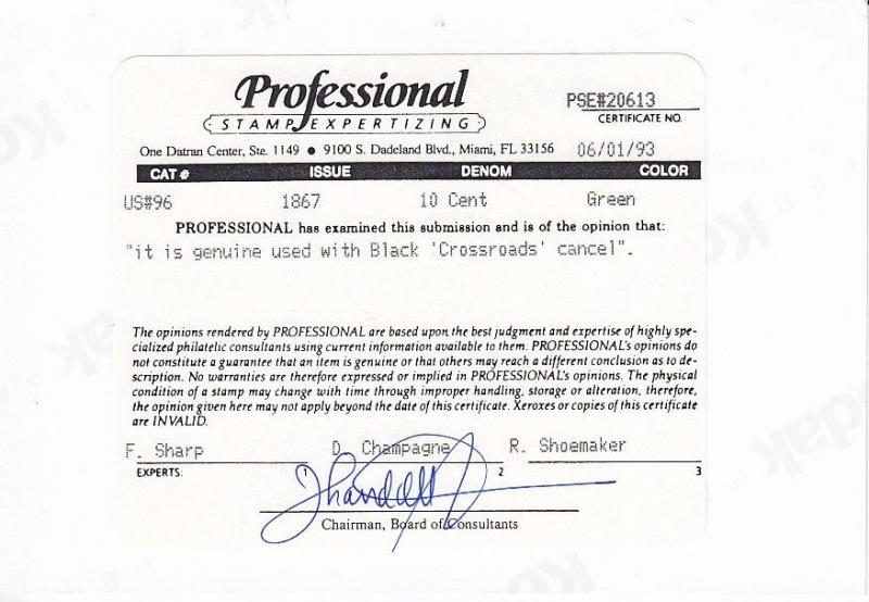96 VF-XF used neat cancel PSE certificate with nice color ! see pic !