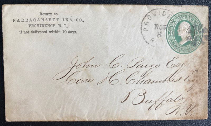 1910s Providence RI USA Postal Stationery Cover To Buffalo NY