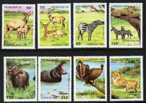 Congo PR 1008-15 MNH Wild Animals, Lion, Zebra, Hippo, Leopard, Birds