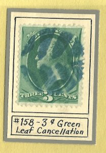  1800s US Stamp w/ Fancy Complete Blue LEAF Design Cancel ~ Free Shipping....k10 
