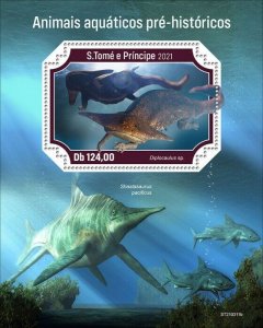 Sao Tome & Principe 2021 MNH Dinosaurs Stamps Prehistoric Water Animals 1v S/S 