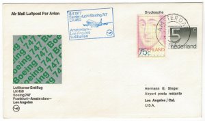 Netherlands 1977 Cover Stamps First Flight Amsterdam Los United States Lufthansa