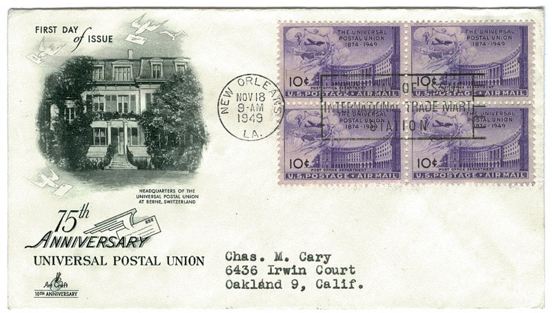 Scott C42 1949 10c UPU Airmail First Day Cover Cat $1.75