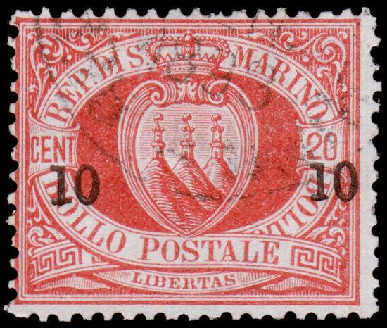 San Marino Scott 28 (1892) Used H F-VF, CV $19.00