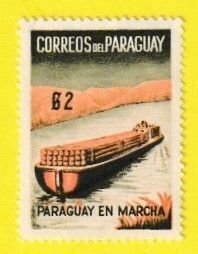 PARAGUAY SCOTT#580 1961 2g LOGS ON RIVER BARGE - MH