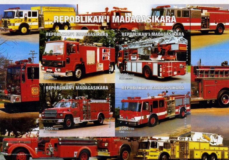 Madagascar 1999 FIRE ENGINE Sheet Imperforated Mint (NH)