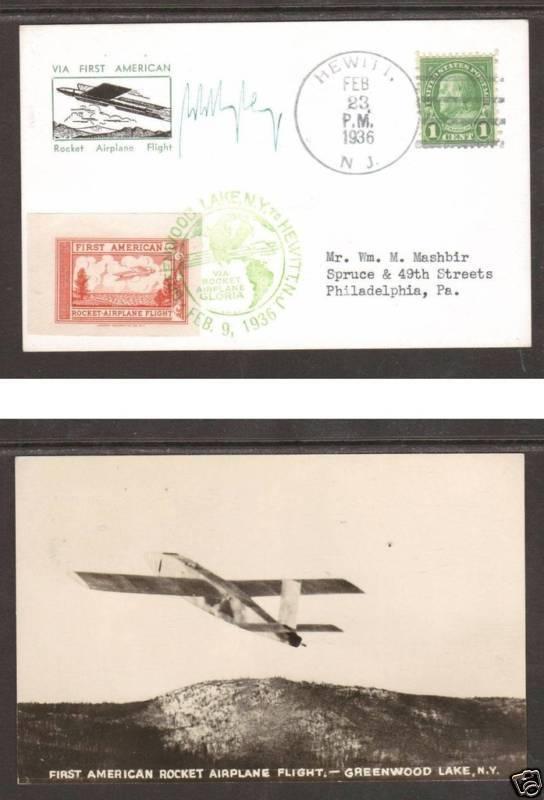 US Sc 632 on 1936 NY Flown Rocket Mail Cover signed by Willie Ley