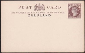 ZULULAND GB ½d postcard overprinted for use in Zululand - unused...........B1467