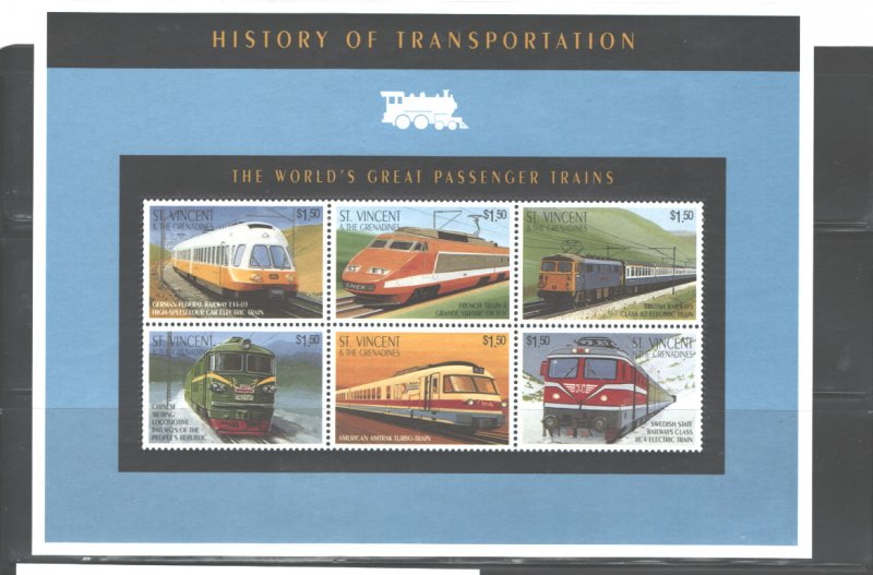 ST.VINCENT & GRND.  1995  TRAINS  M.S. #2215 a-f  MNH