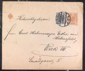 1908 Vienna Austria Postal Stationary Uprated Cover Domestic Used