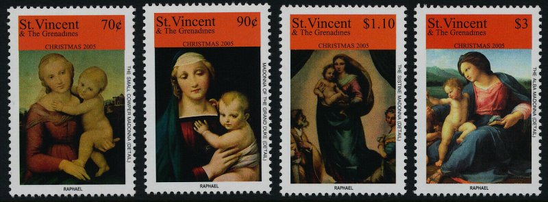 St Vincent 3487-90 MNH Christmas, Art, Paintings, Madonna