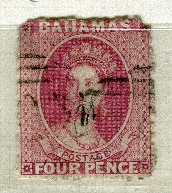 BAHAMAS; 1870s Perf 14 classic QV Crown CC issue used Shade of 4d. value