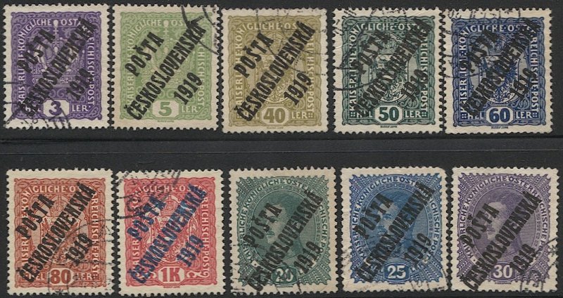 CZECHOSLOVAKIA 1919 Sc B1-B16 (10 values) VF, Used