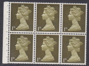 UB1 1d Pre-decimal Machin Booklet Pane Perf Ie(t) UNMOUNTED MINT