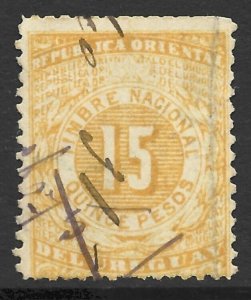 Uruguay 1875 Revenue Document National Stamp 15P Orange Spacefiller U Scarce-