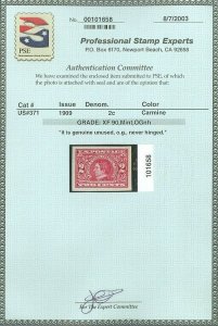 US SCOTT #371, Mint-XF-OG-NH, PSE Graded 90 w/ Certificate, SMQ $60, garyposner!