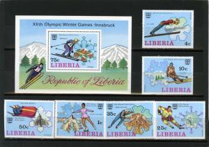 LIBERIA 1976 WINTER OLYMPIC GAMES  INNSBRUCK 6 STAMPS & S/S MNH