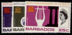 BARBADOS QEII SG360-362, 1967 UNESCO set, NH MINT.