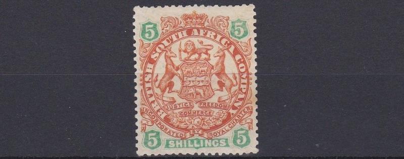 RHODESIA  1896 - 97    S G 49  5/-    VALUE  UNUSED NO GUM    CAT £65   