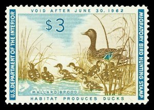 Scott RW28 1961 $3.00 Duck Stamp Mint XF+ OG LH Cat $95