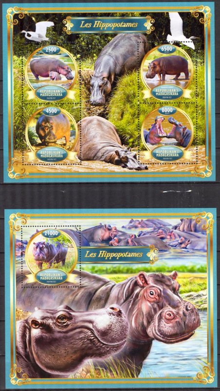 Madagascar 2022 Animals Hippopotamus Sheet + S/S MNH