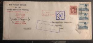 1941 Cairo Egypt American Legation Diplomatic cover To Bagdad Iraq Signed
