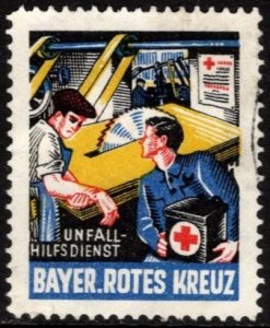 Vintage Germany Poster Stamp Bavaria Red Cross Accident Assistance Service