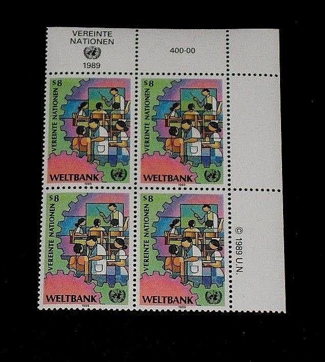 U.N. VIENNA #89, 1989, WORLD BANK, INSC. BLK/4, MNH NICE! LQQK!