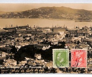 NEW ZEALAND Postcard *Wellington Panorama* Real Photo 1927 View-Side Stamps J72