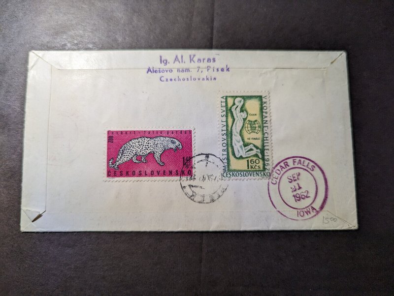 1962 Registered Czechoslovakia Hand Painted Airmail Cover Pisek to IA USA